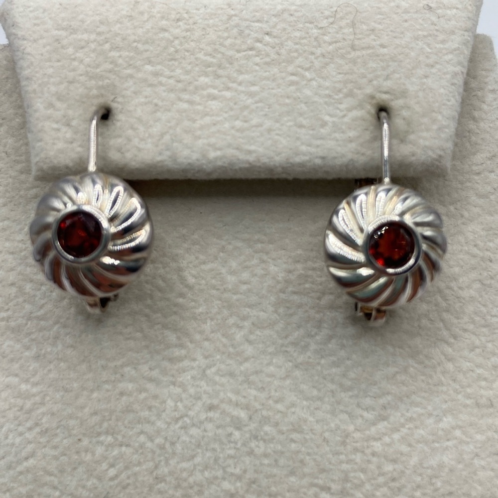 Sterling Silver 925 Red Garnet Lever Back Earrings Pierced 1”L